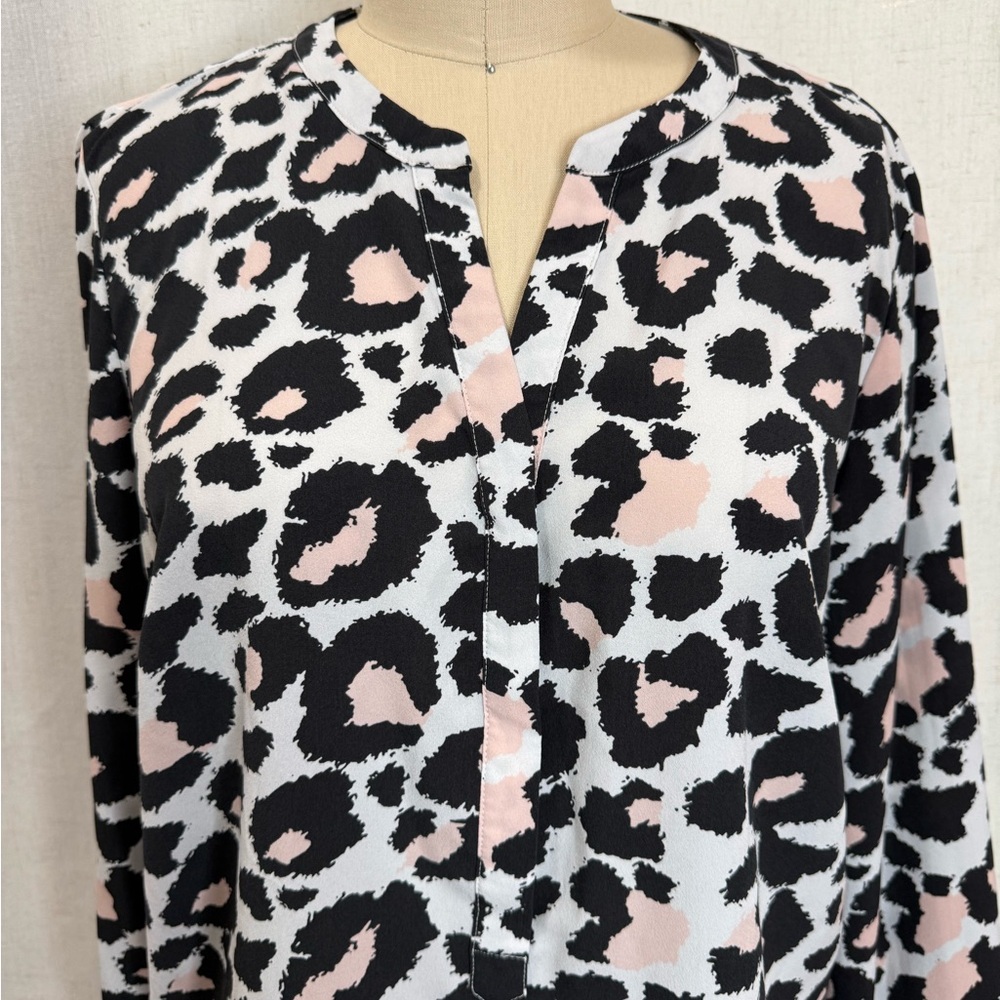Talbots Leopard Print Split Neck Blouse Pink Blac… - image 3